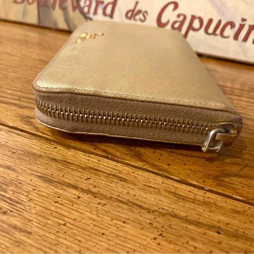 PRADA Vintage Saffiano Leather Zip Around Long Wallet - Gold